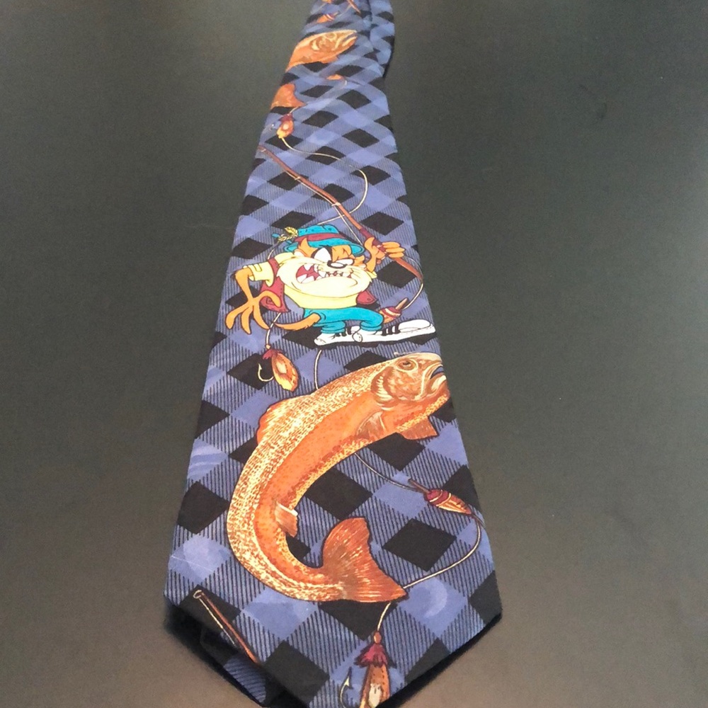 1995 Looney Tunes Fishing Tasmanian Devil Neck Tie